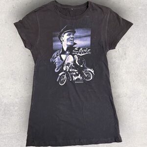 Elvis Presley Motorcycle Graphic T-Shirt Women's Black Short Sleeve‎